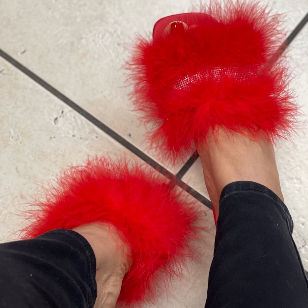 Red Fluffy Bling Flats